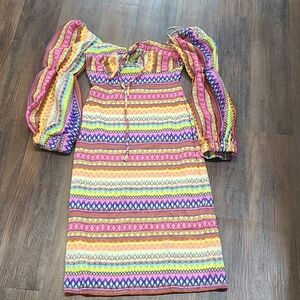 Colorful Off-Shoulder Dress with Long Sleeves bright Vibrant size L